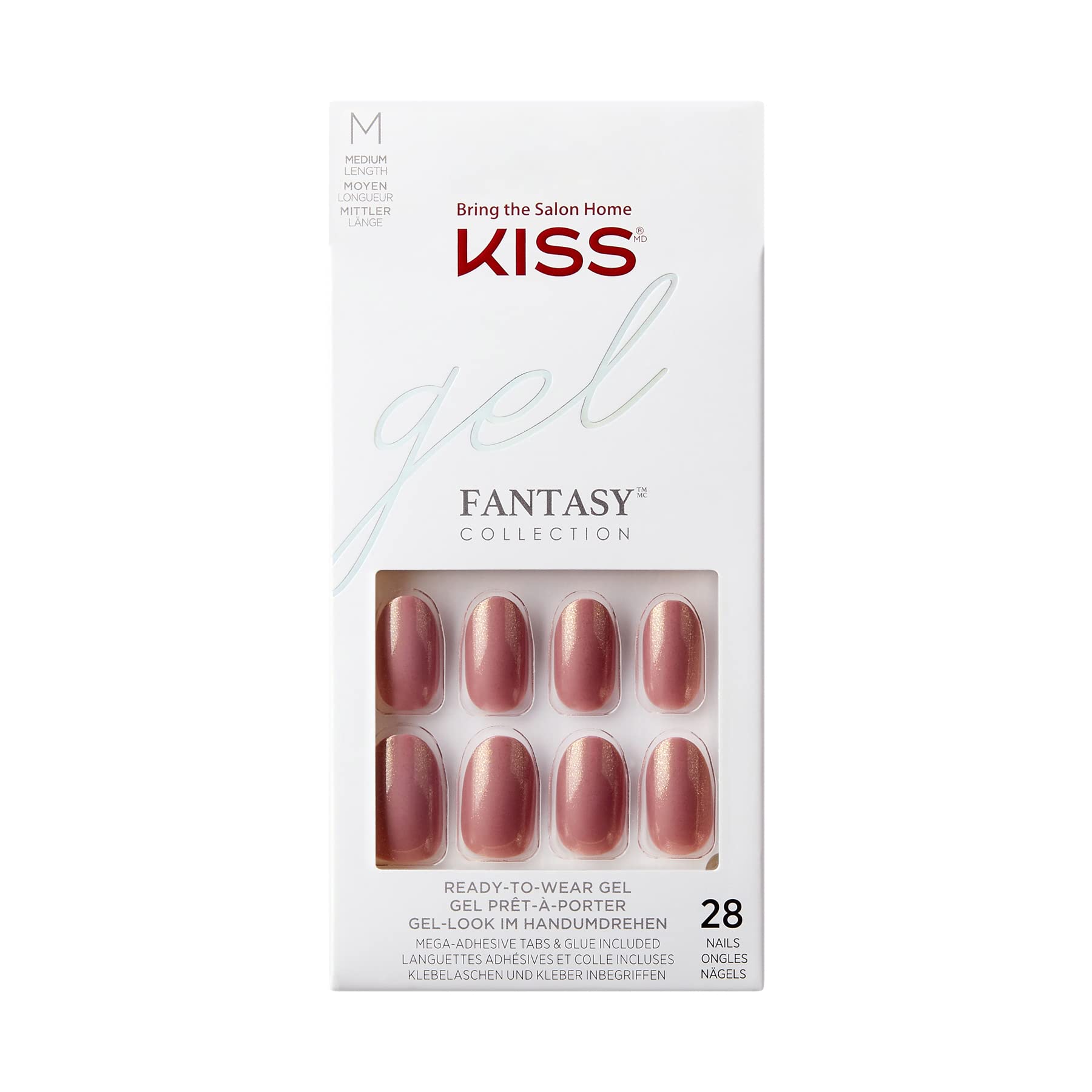 KISS Gel Fantasy Collection Glue-On Manicure Kit,Kon'Nichiwa, Long Length Square Fake Nails Includes 28 False Nails, Nail Glue, Nail File, and Manicure Stick