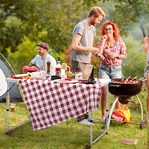 Finether Height Adjustable Folding Table, Lightweight Portable Aluminum Folding Table with Parasol Hole Multi-Purpose Indoor Outdoor Picnic Party Home Kitchen Dining Cookout Camping Table