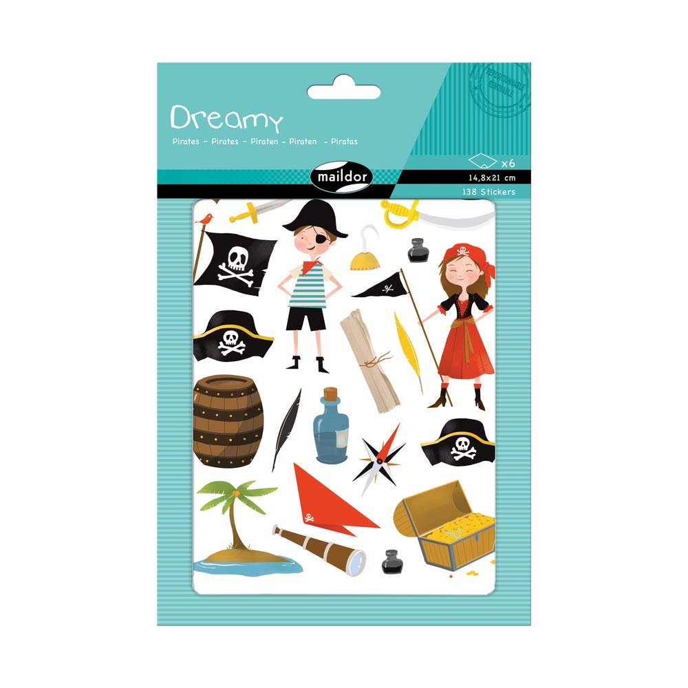 Maildor AE136O - Dreamy STICKERS - 6 sheets - 14,8 cm x 21cm - PIRATES (138 stickers) THEME - Children's Arts and Crafts Accessories - Creative and Leisure