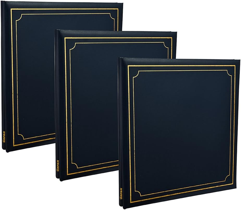 ARPAN 3 x Extra-Large 32x26cm Self Adhesive Photo Album Totaling 72/Sheets 144/Sides Leather Look Padded Cover Post bound (Blue)