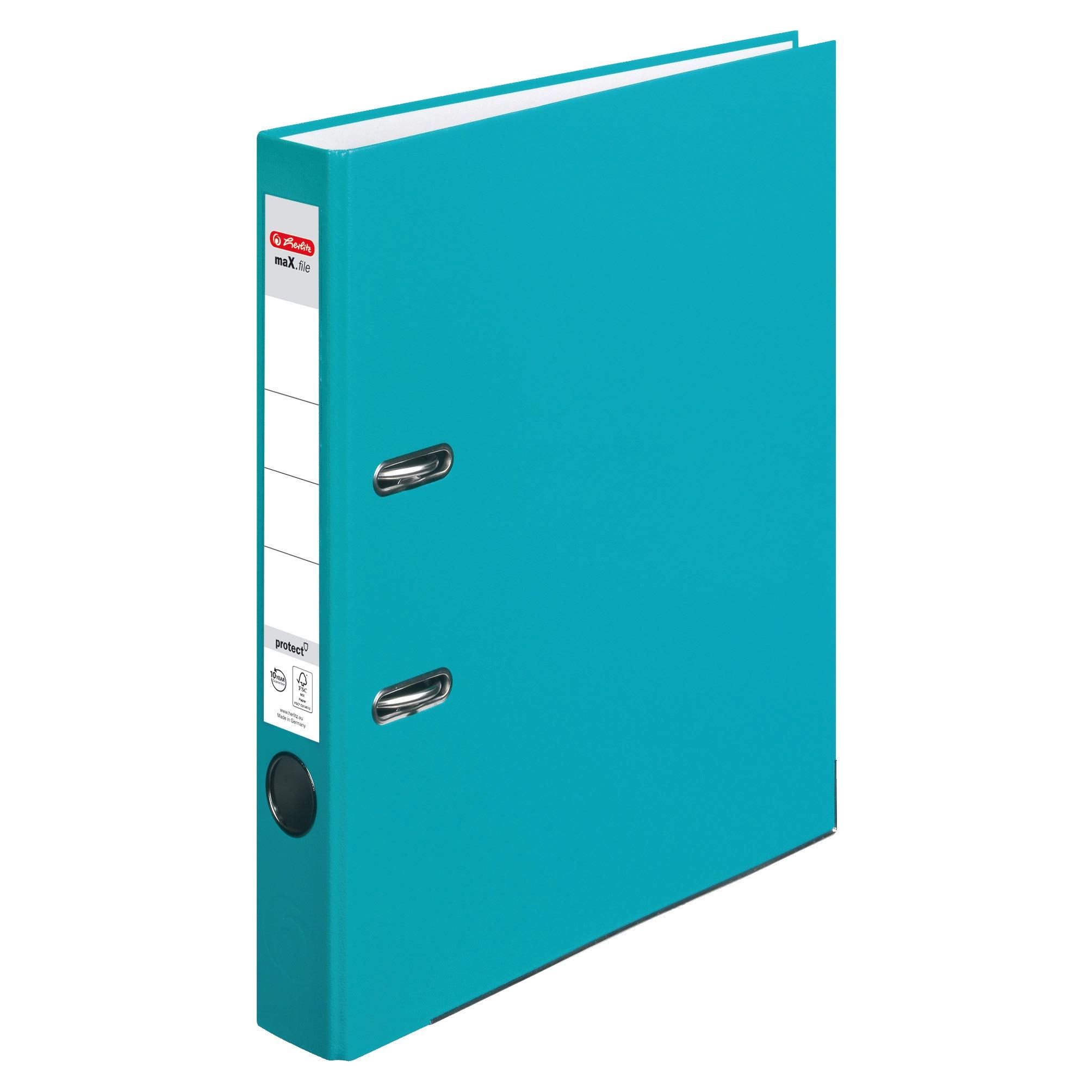 herlitz maX.File Protect Folder, A4, 5 cm Spine Width, Turquoise, Insert Spine Label, Edge Protection, 1 Piece