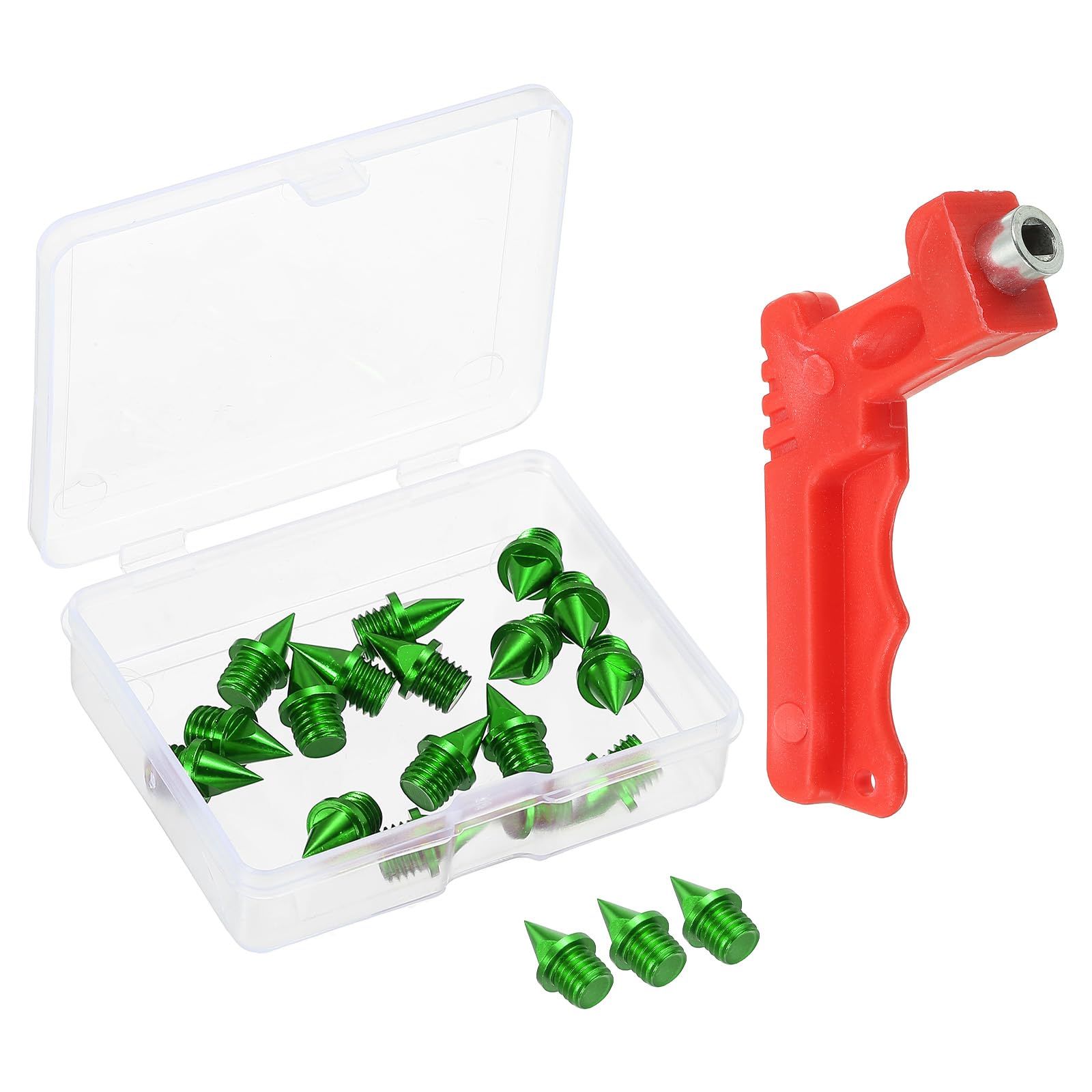 PATIKIL 1/4 Inch Track Shoe Spikes, 16 Pack Cross Country Spikes Running Shoes Replacement Spikes Nails with Spike Wrench for Plastic Track Short Running Jumping Sprint Sport, Green