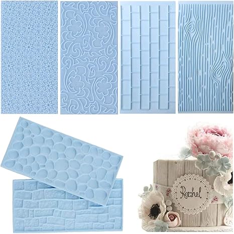 Amazon Com Joersh 6 Pack Fondant Impression Mat Mold Set Embossed Tree Bark Brick Wall Flower Cobblestone Stone Wall Texture Design For Chocolate Cupcake Topper Wedding Cake Kitchen Dining