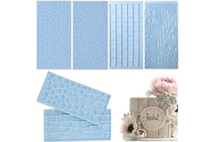 JOERSH 6 Pack Fondant Texture Mats Wood Grain Brick Castle Wall Cobblestone Texture Design Mold Fondant Molds for Clay, Chocolate, Fondant Cake Embossed Impression Sheets