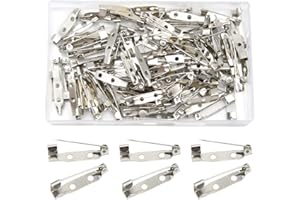 Hocansen 100 Pieces Bar Pins Locking Pins Backs Safety Clasp Brooch for Name Tags Badges Corsage Making and DIY Crafts(25mm/XC)
