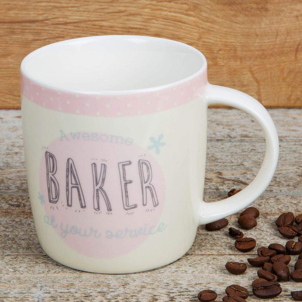 Widdop & Co Awesome Baker at Your Service Pastel Pink Stoneware Mug, Multicoloured, One Size