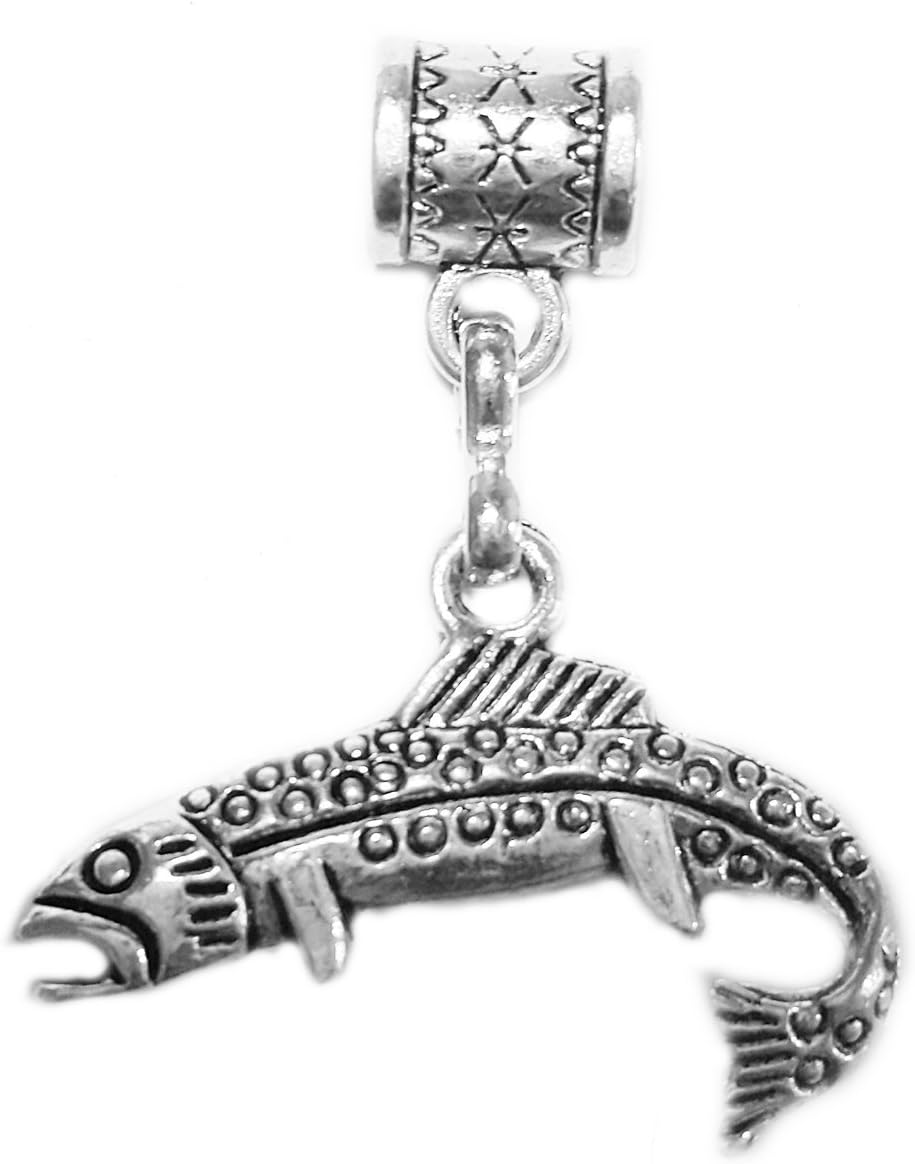 "Fish" antique silver charm by Mossy Cabin for modern large hole snake chain charm bracelets, or add to a neck chain, pendant necklace or key chain