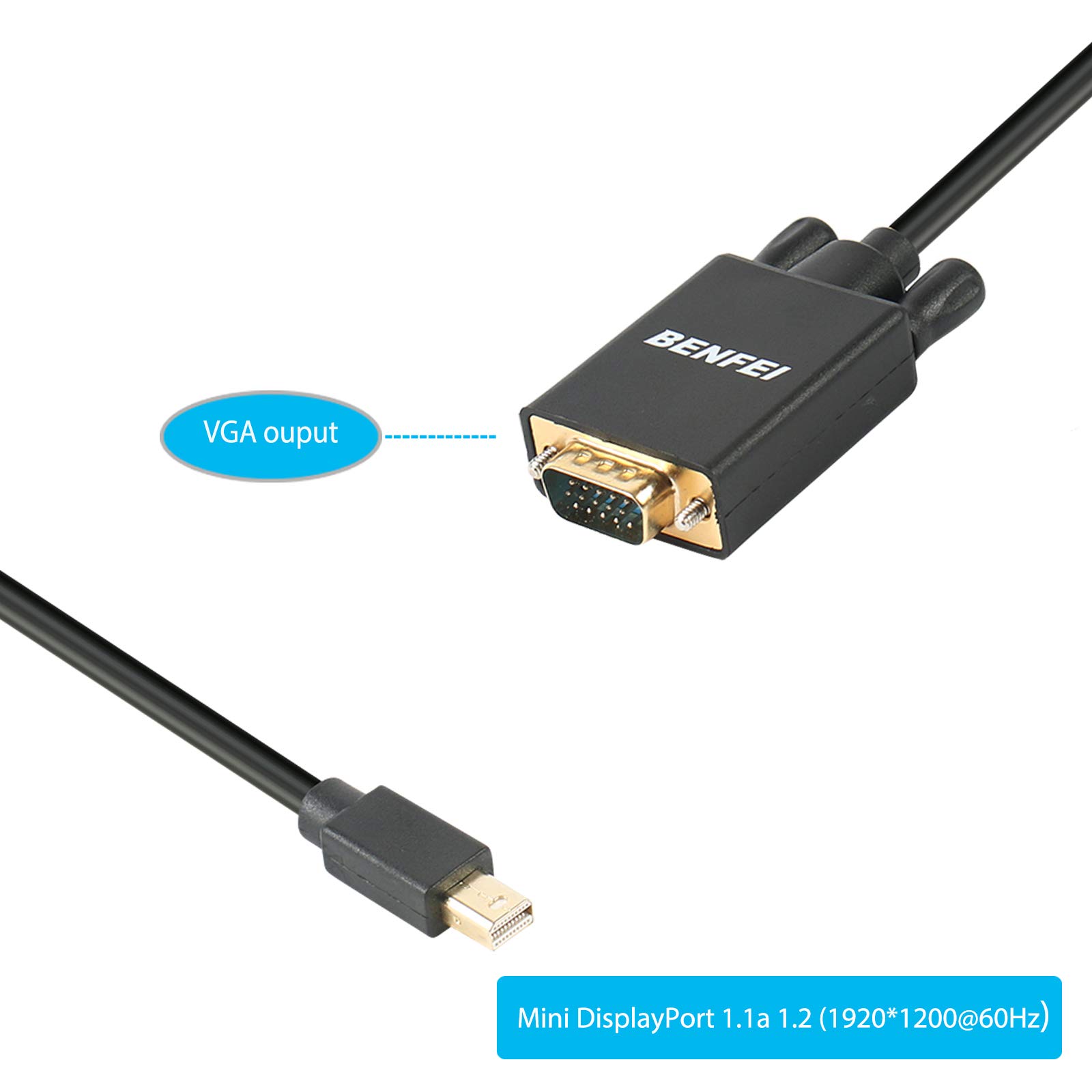 BENFEI Mini DisplayPort to VGA 6 Feet Cable, Mini Dp Display Port to