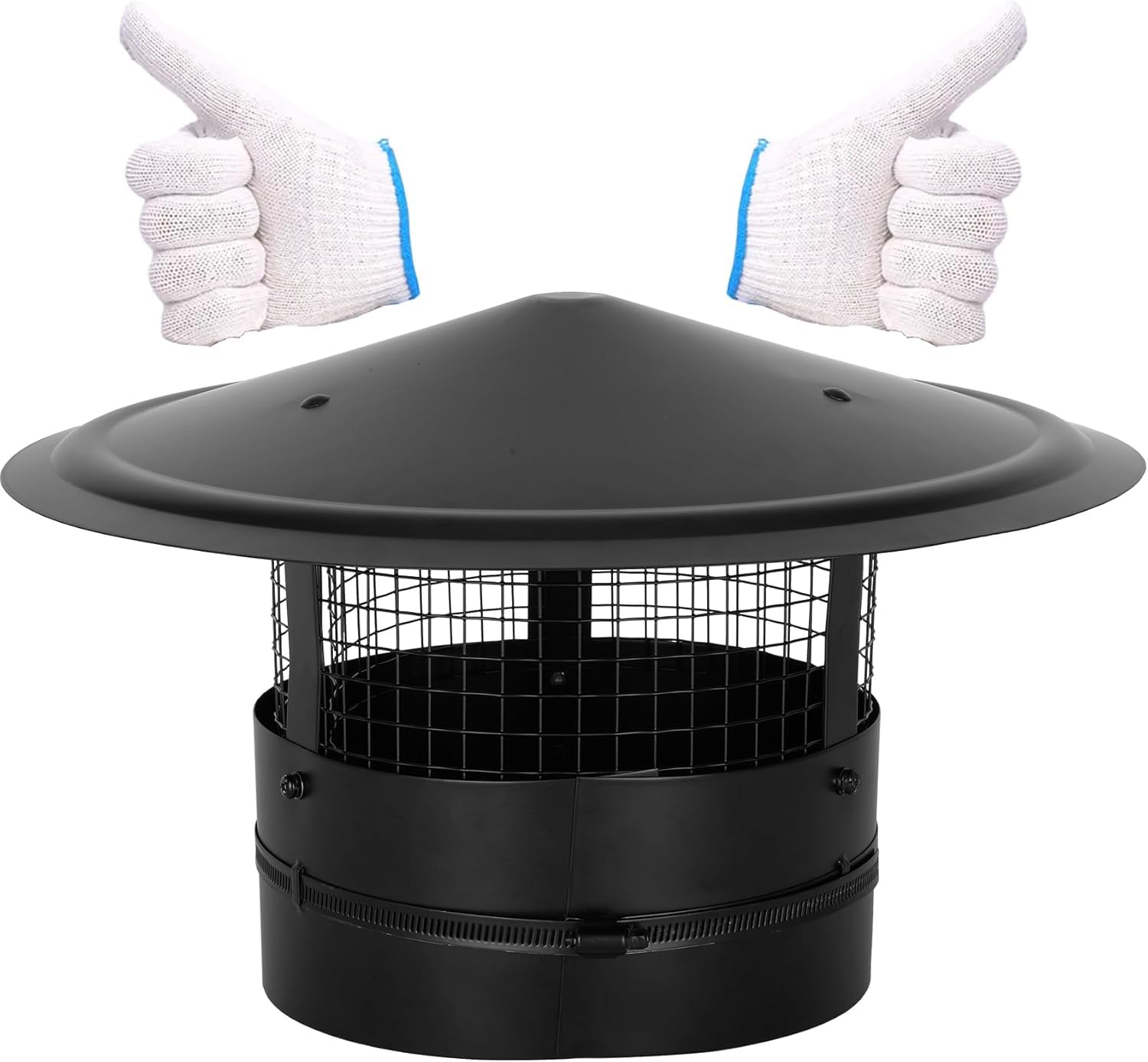 Photo 1 of 12Inch Chimney Cap,6/7/8/10 Inch Adjustable Stainless Steel Chimney Cap,304 Steel Round Rain Cover with Mesh Screen,Universal Cone Top Roof Cap for Wood/Oil Stove Vent,Weatherproof & Easy Installation