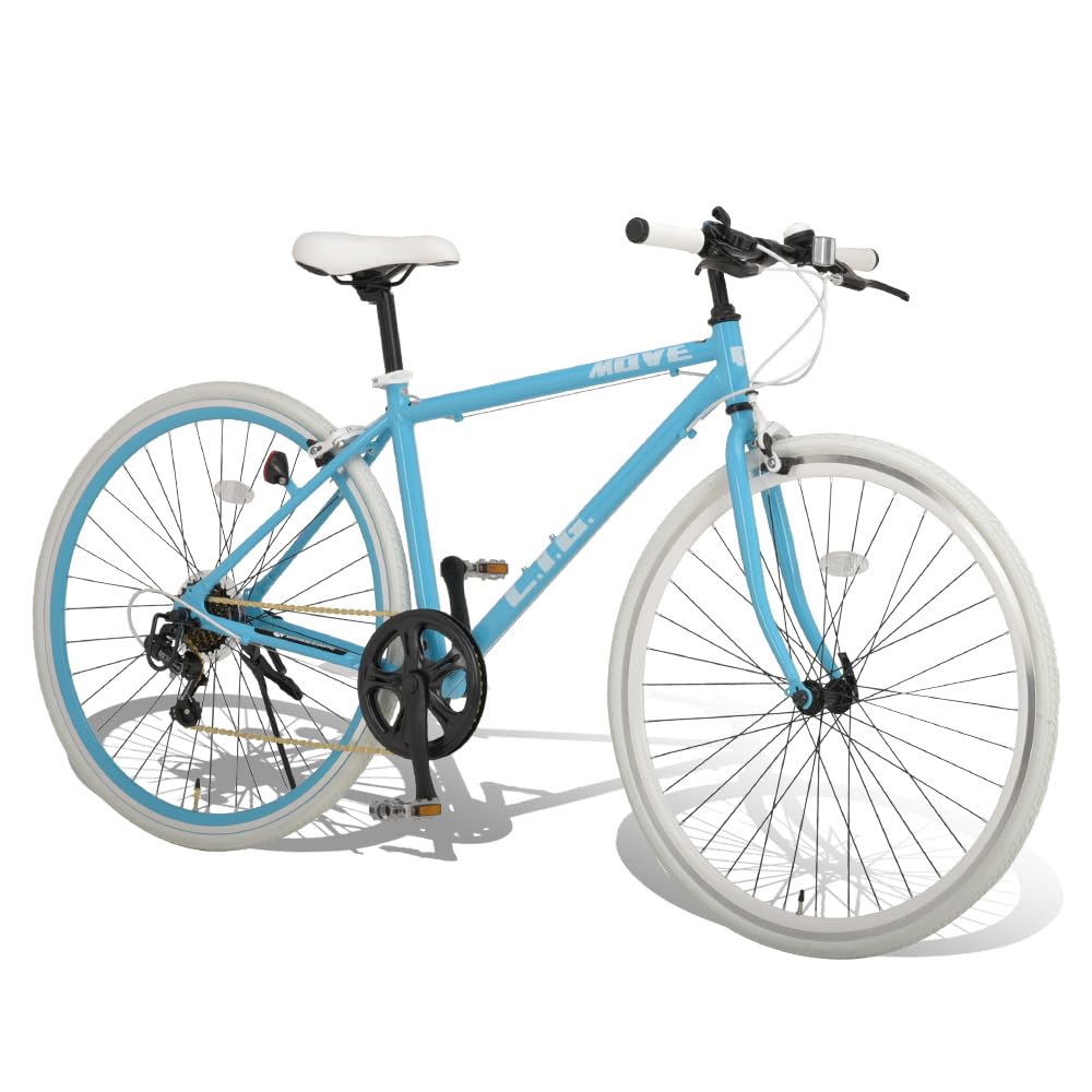 リグ(LIG) クロスバイク 自転車 700C シマノ 7段変速 アルミフレーム カラータイヤ カラーリム フロントクイックリリース ホワイトxブルー LIG MOVE 46222商品画像
