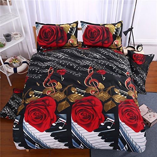 FY Kid Casual Soft Home Decora 3d Red Rose Flower Bedding Set 3pc Single Twin Size