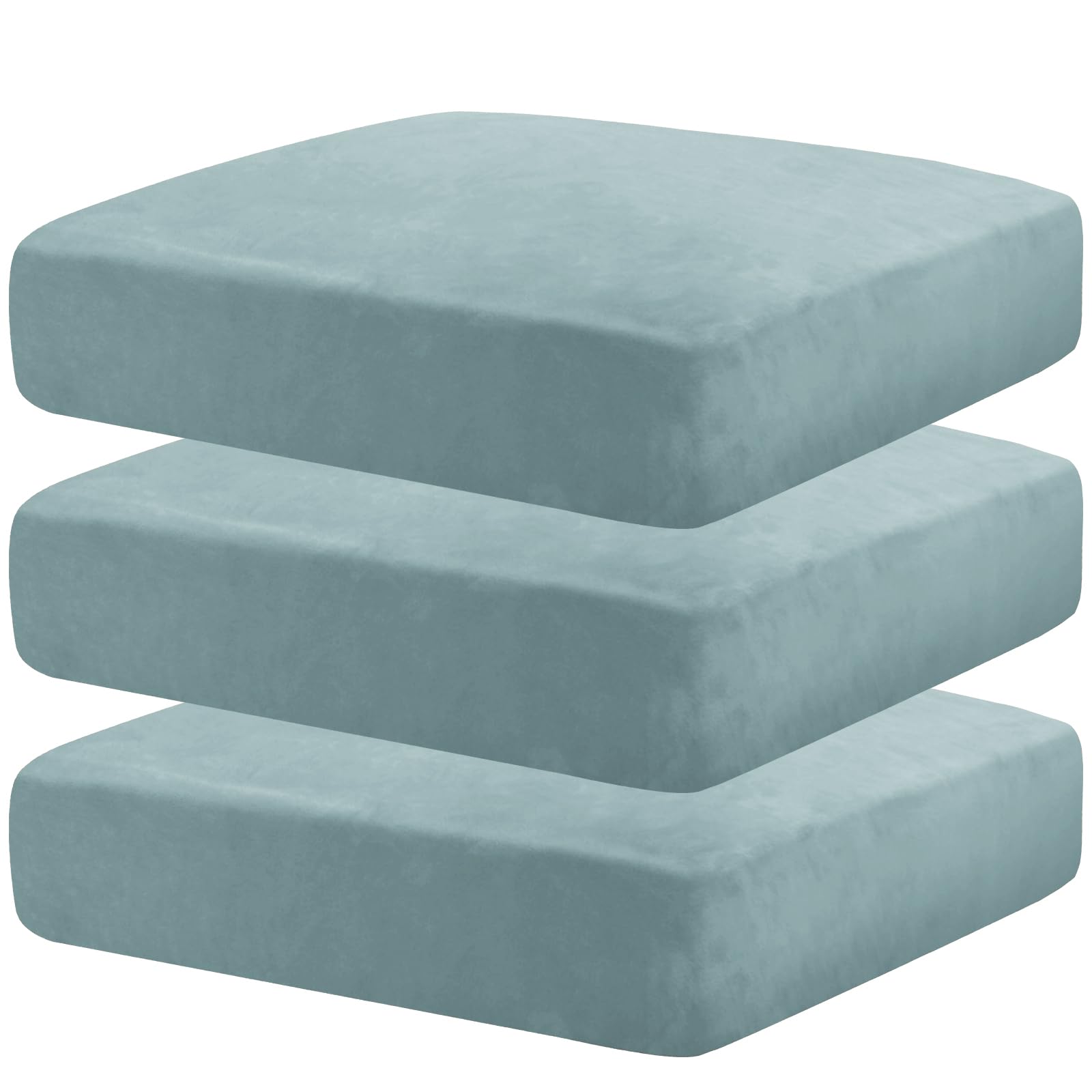 Photo 1 of MAXIJIN Velvet Stretch Cushion Covers Fitted Couch Cushion Slipcovers Sofa Seat Cushion Covers for Individual Cushions with Elastic Bottom (3 Piece Sofa Seat Slipcovers, Dusty Blue)