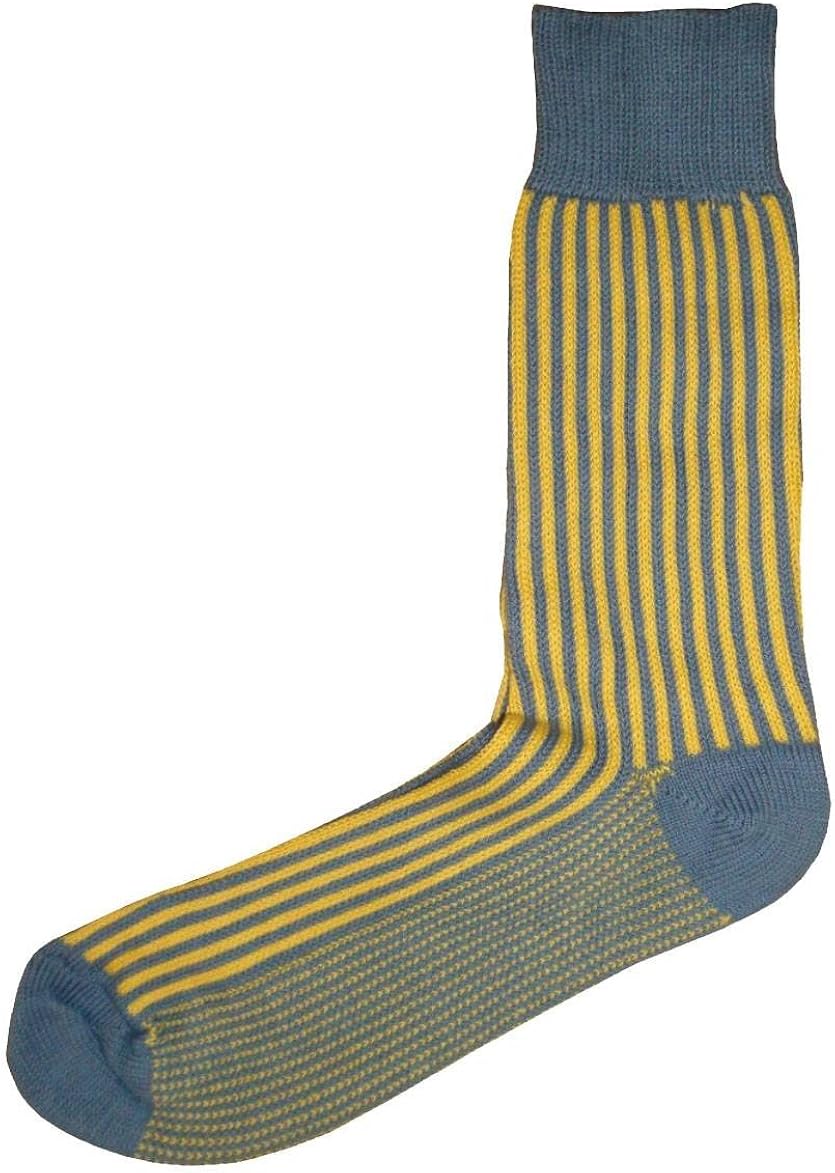 Bassin and Brown Mens Vertical Stripe Midcalf Socks Yellow/Blue at