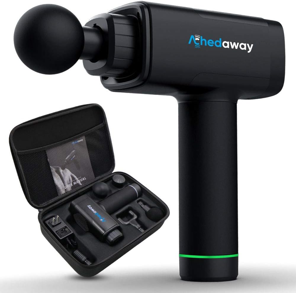 ACHEDAWAY Massage Gun Handheld Deep Tissue Percussion Muscle Massager Super Quiet with 5 Adjustable Speeds and 5 Massage Attachment - Carrying Case Included
