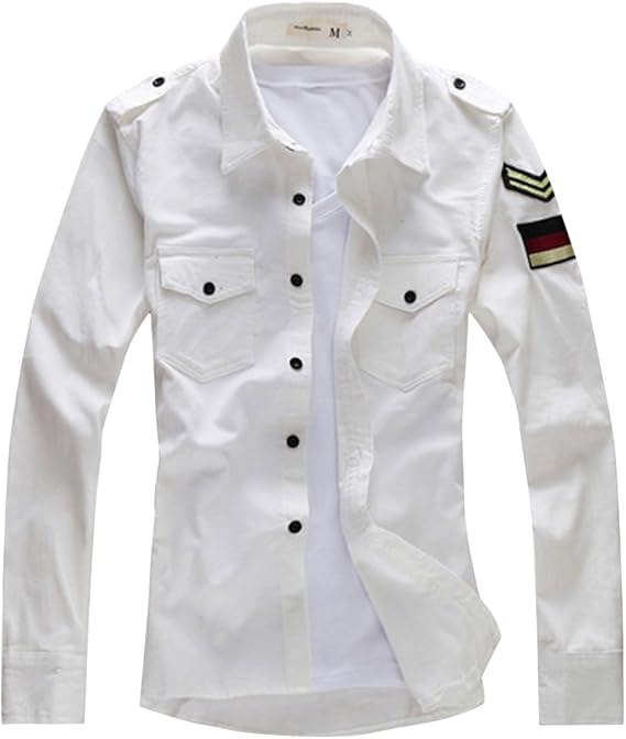 Amazon ノーブランド品 トップス シャツ ミリタリー ミリタリーシャツ メンズ メンズファッション 長袖 長袖シャツ ボタン ワッペン コーデュロイ シャツ 通販