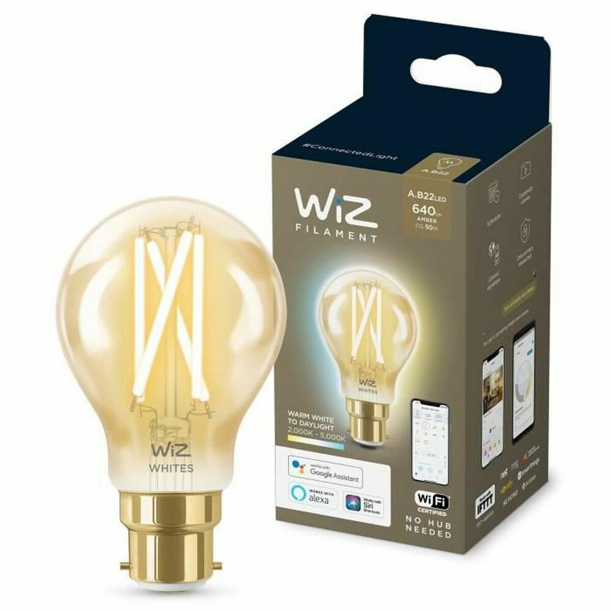 WiZ Vintage Amber [B22 Bayonet Cap] Smart Connected WiFi Light Bulb. 50W Dimmable White for Indoor Home Lighting, Livingroom, Bedroom, Décor