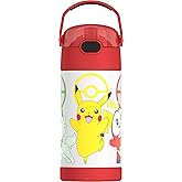 THERMOS FUNTAINER Water Bottle with Straw - 12 Ounce - Kids Stainless Steel Vacuum Insulated Water Bottle with Lid, Pokémon