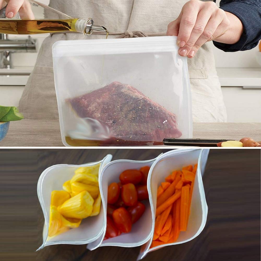 Reusable Storage Bags - 12 Pack BPA FREE Freezer Bags( 7 Leakproof Reusable Sandwich Bags + 5 THICK Reusable Snack Bags)Extra Thick PEVA Leakproof Ziplock Lunch Bags for Food Marinate Meat Fruit Cerea