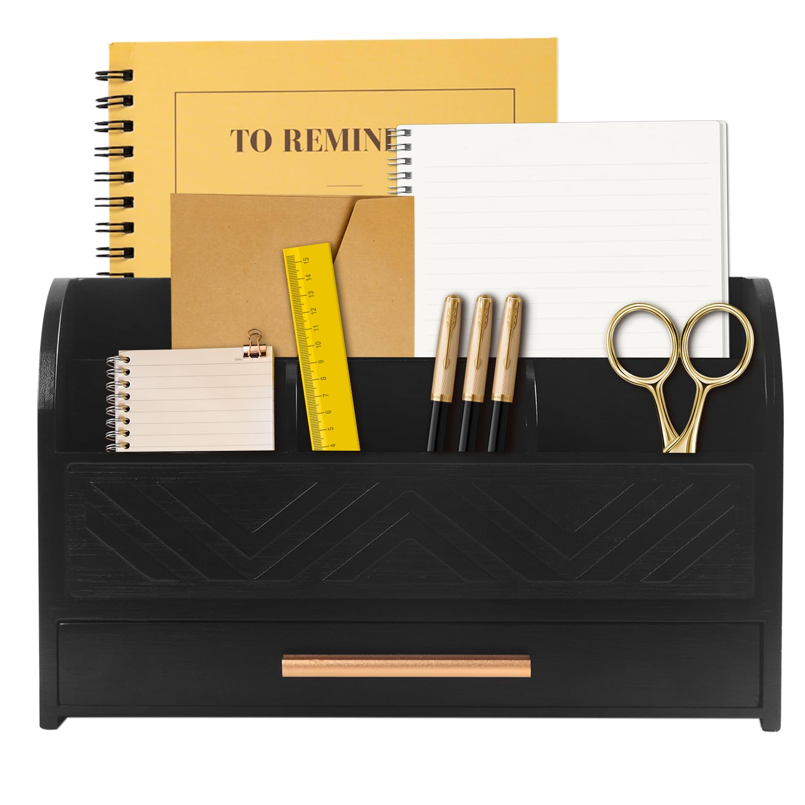 Photo 1 of *Chipped* Mail Organizer Countertop Kitchen-Black Mail Holder Countertop Drawers Wood Desk Drawer Tabletop Storage Organization Pen Holder Letter Sorter Makeup Organizer for School Home Office Supplies