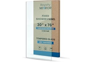ROYALTY MIRROR Royalty Fixed Shower Screen - 30" x 76" Frameless 3/8" Clear Tempered Glass Panel with Hardware - Easy Clean Smart Guard Coating - Minimalist Modern Design for Bathroom - Chrome