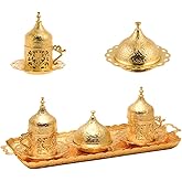 Alisveristime Authentic Turkish Coffee Cup Set: Zamak & Porcelain, Tulip Motifs (Set of 2) (Lale) (Gold)