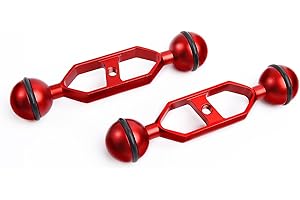 LetonPower Red 5" Underwater Aluminum Alloy Extension Arm (2-Pack) - Dual Ball System with 1" Head Connector, Waterproof & Rustproof for Diving Camera Tray/Strobe/Video Light, Scuba Photography Gear