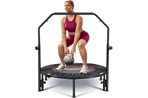 TOZOTT 40" /48" Rebounder for Adults,Mini Rebounder Foldable Fitness Rebounder with Adjustable Foam Handle,for Indoor/Outdoor Exercise Workout,Max Load 450LBS/600LBS