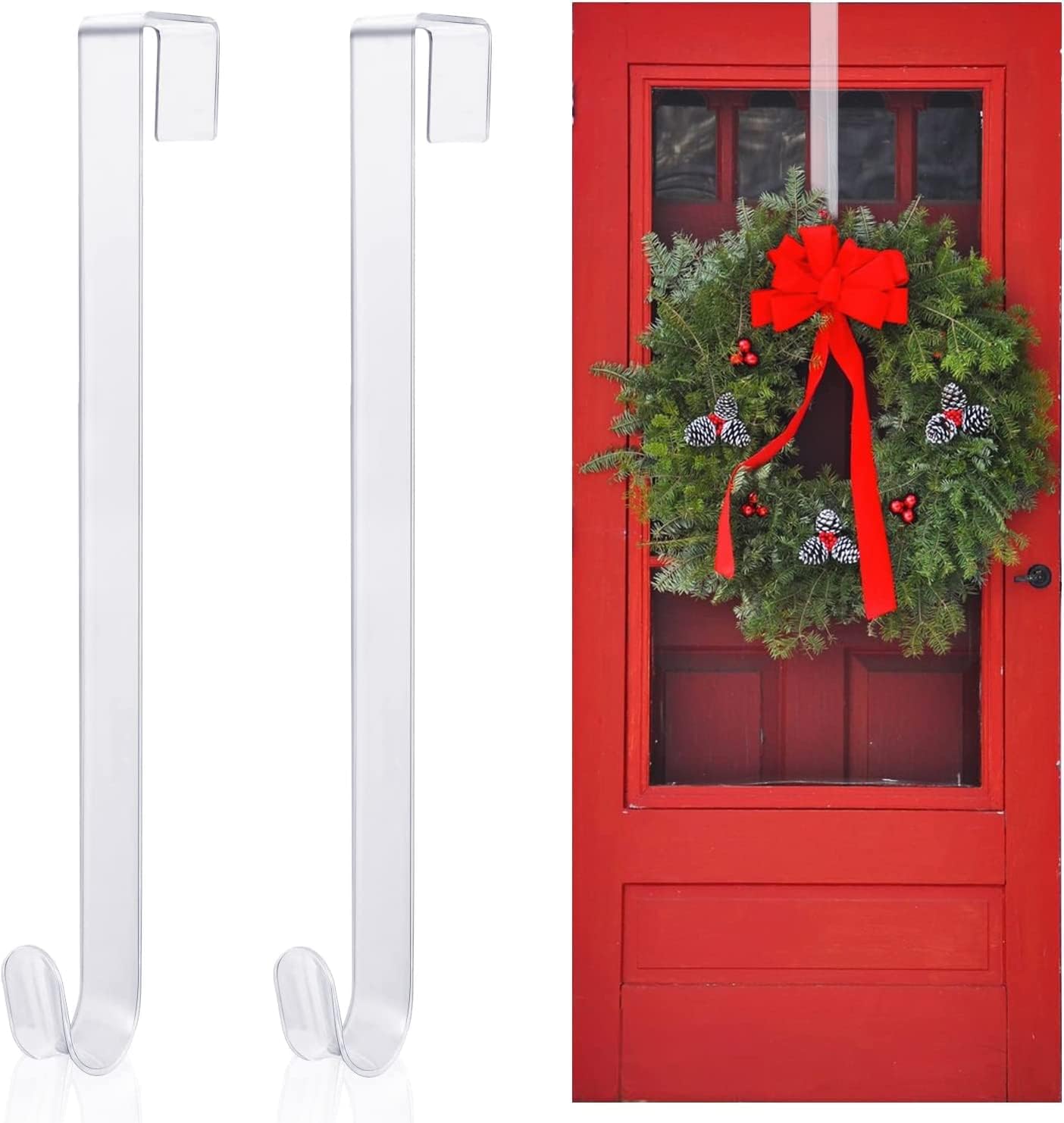 Wreath Hangers - Kederwa 15inch Clear Wreath Hanger, 2 Pack Plastic Wreath Hooks Over The Door Wreath Holder for Spring Summer Fall Wreath Display