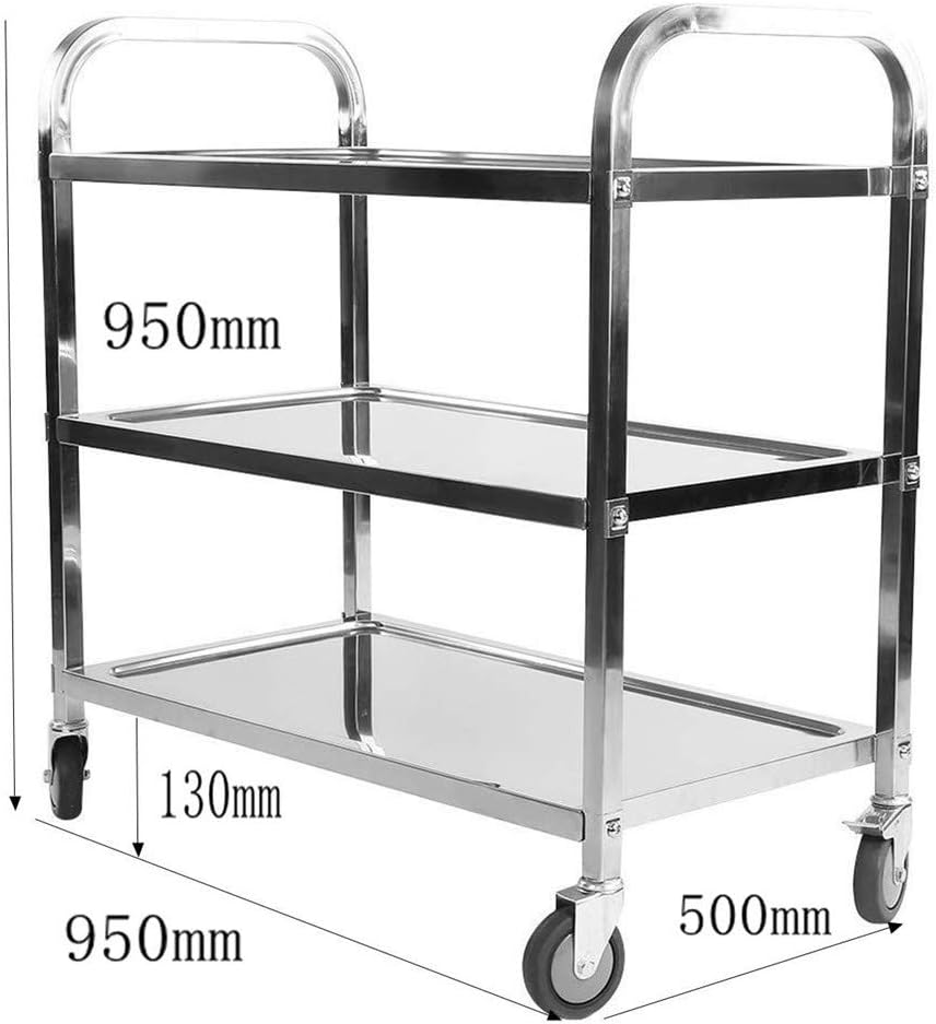 Nisorpa 3 Tier Stainless Steel Catering Trolley Wheels Utility Cart Kitchen Cart Serving Trolley with Locking Wheels for Kitchen Hotels-950 x 500 x 950MM - Image 3