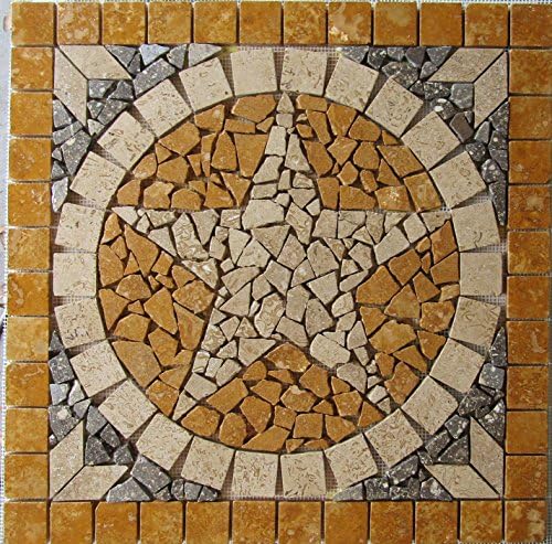 24" Travertine and Volcano Limestone, Star Art Medallion Mosaic