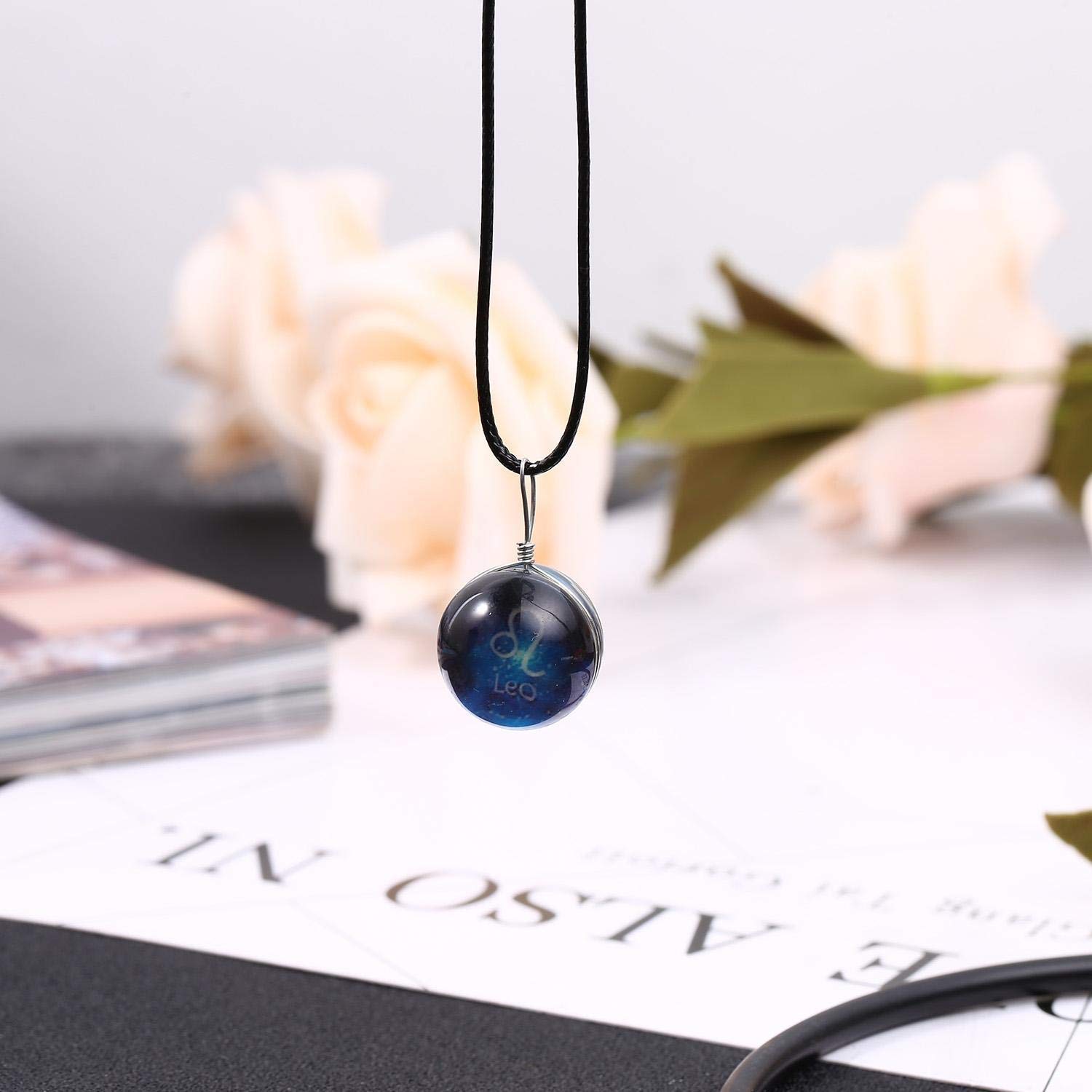Chiak Twelve Constellation Symbols Gem Pendant Glass Ball Night Light Glow Necklace Pendant Necklaces