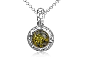 Sterling Silver Amber Drop Round Pendant Chain 18 Inches