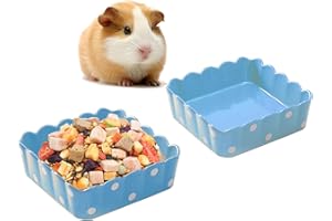 Acsist 2PCS Cute Ceramic Hamster Food Bowl Square Guinea Pig Water Bowls Dish Prevent Tipping Moving Bunny Feeding Bowl for Rabbit Syrian Hamster Hedgehog Sugar Glider(Blue)