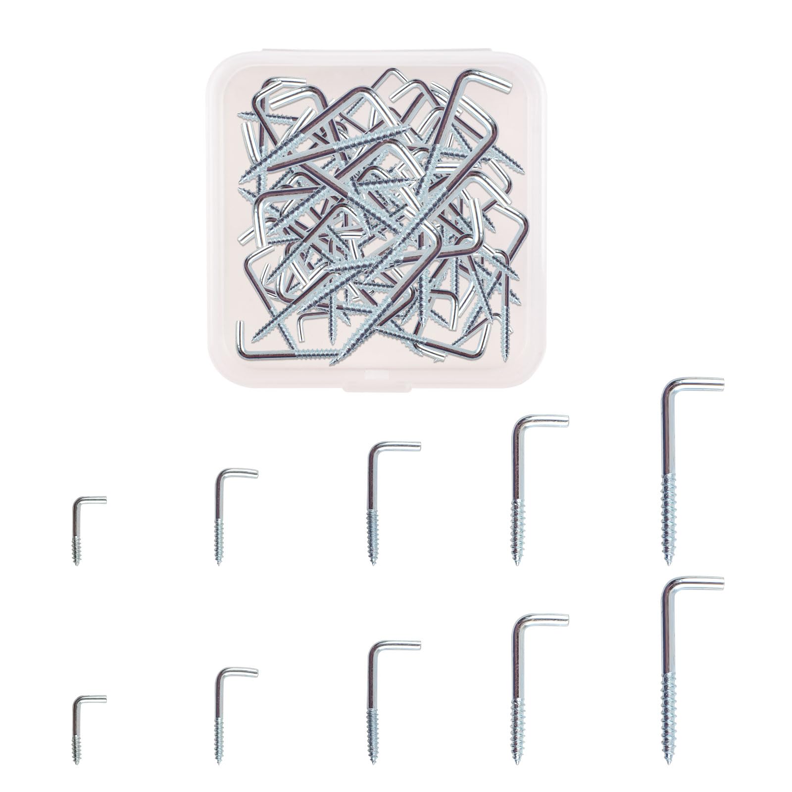 UFURMATE Screw in Hooks, 120Pcs 5 Sizes L Shaped Hooks Shouldered Dresser Cup Hooks Right Angle Hooks Self Tapping Screw Hooks for Indoor and Outdoor Hanging (Silver)