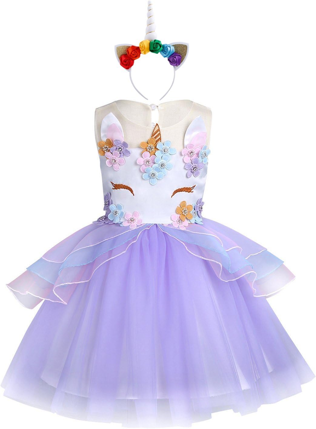 KABETY Baby Girl Unicorn Costume Pageant Flower Princess Party Dress with Headband