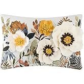 JWH 3D Flower Throw Pillow Cover Decorative Colorful Print Floral Pillow Case Floral Pillowcase Lumbar Cushion for Car Bed Bedroom Couch Decor 14x20 Inch Creamy White Yellow