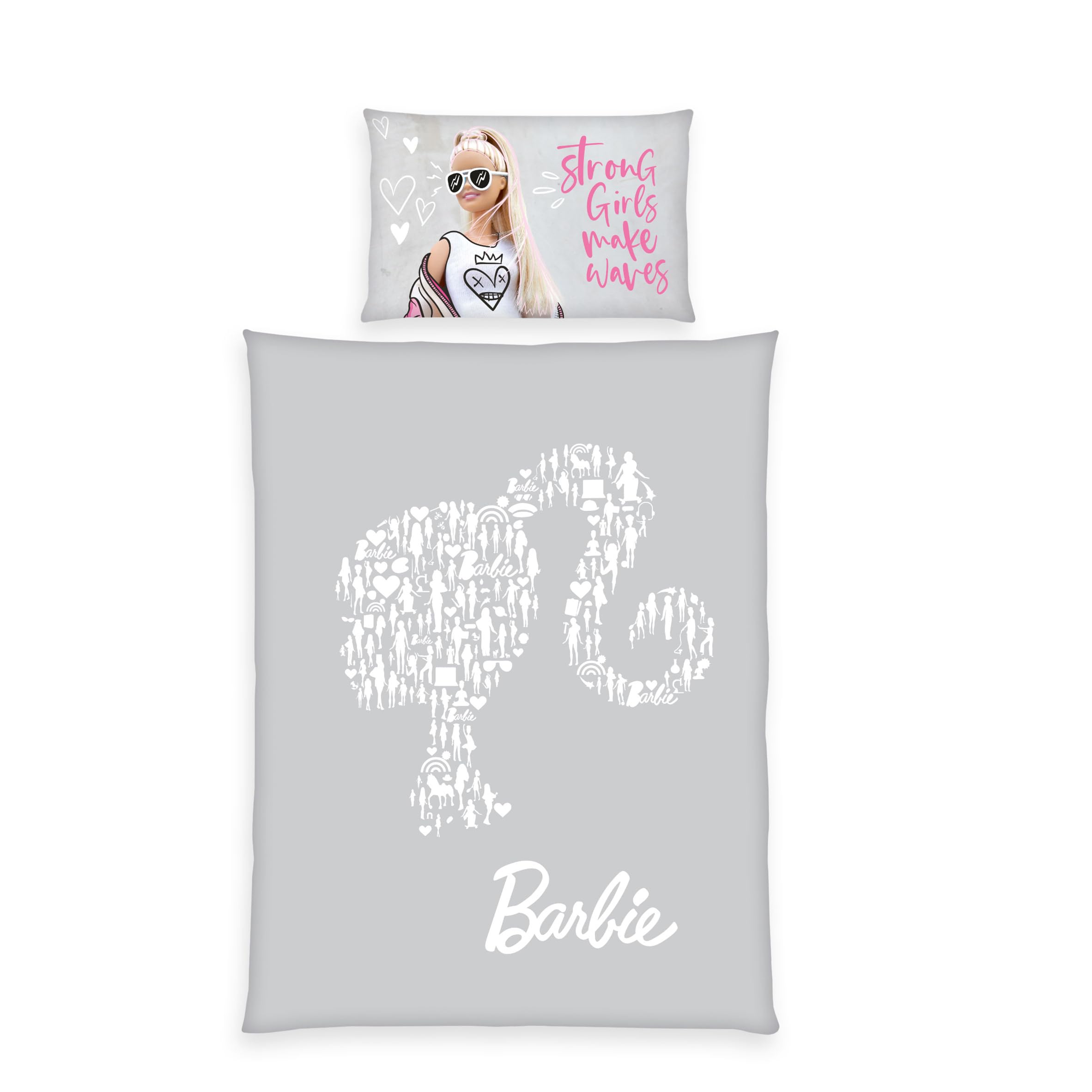 Klaus Herding GmbH Barbie Bed Linen, Pillowcase Approx. 65 x 100 cm, Duvet Cover Approx. 160 x 210 cm, with Smooth Zip, 100% Cotton, Renforcé
