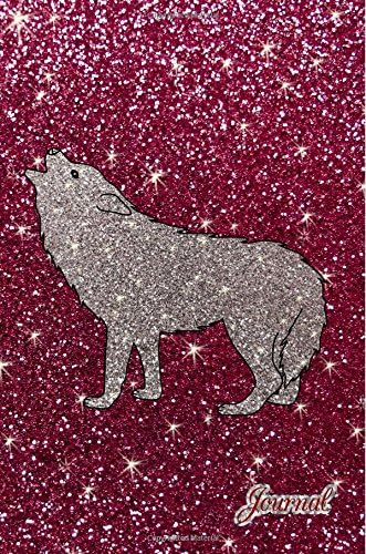 Journal: Faux plum purple glitter silver glitter wolf notebook