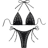 SOLY HUX Women's Bikini Swimwear Summer Beach Vacation Clothes Halter Cheeky Bathing Suits