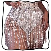 Nicute Rhinestone Chain Skirt Silver Sparkly Waist Chain Belly Chain Jewelry for Women