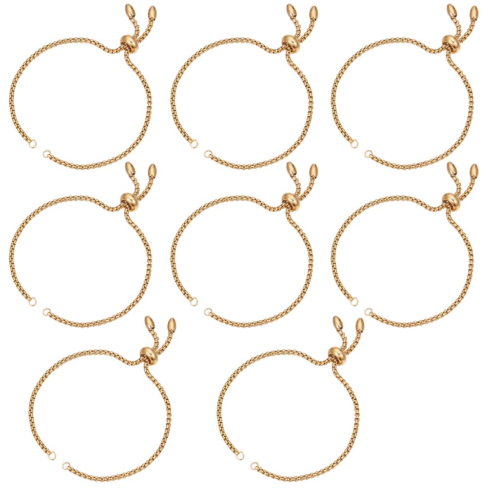 SUNNYCLUE 1 Box 8Pcs Adjustable Slider Bracelets Adjustable Slider Bracelet 304 Stainless Steel Slider Extender Chains Gold Slider Bracelets Bulk for jewellery Making Chains DIY Bracelets Supplies