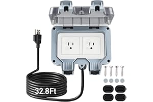 ZUYIYI Outdoor Power Outlet Box with 32.8Ft Extension Cord, NEMA 5-15R, STW 14 AWG, Weatherproof Waterproof IP66 Electrical Outlet Extender, Exterior Wall Power Socket w/Cover for Garden