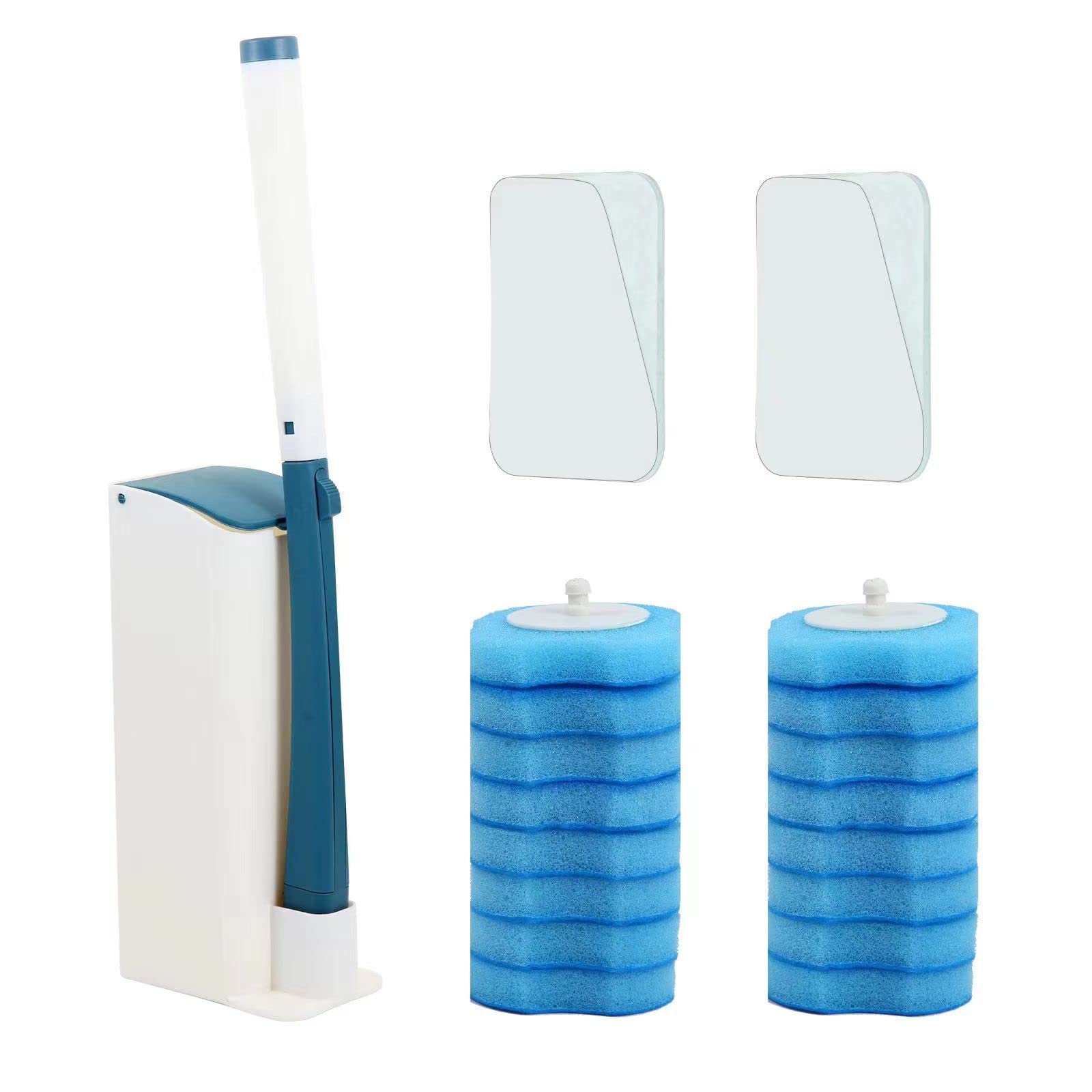 Wall Toilet Wand Kit, Disposable Toilet Cleaning Set with 16 Toilet Wand Refill Heads, Toilet Brush With Holder for Bathroom Cleaning