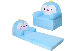 QIUODO Kids Couch Fold Out for Playroom, Velvet 2-in-1 Flip Open Couch for Toddlers 1-3, Comfy Toddler Chair for Reading and Napping, Foldable Kids Sofa Bed for Boys and Girls