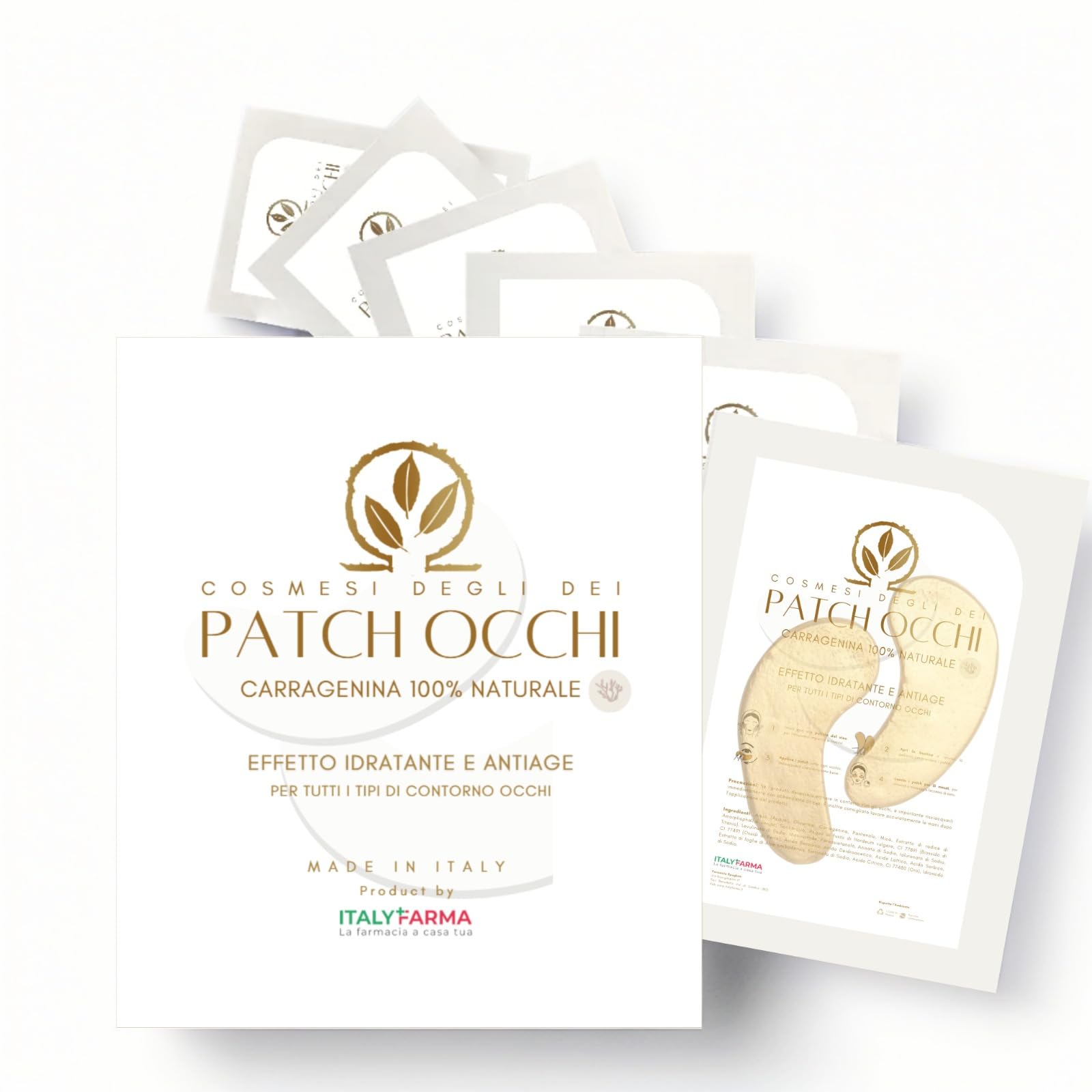 Organic Eye Patch with Carrageenan, Hyaluronic Acid and Vitamin B3 | Patch Dark Circles and Bags, Anti-Wrinkle, Moisturizing and Brightening | Eye Patch | Made in Italy Cosmesi degli Dei (6 Patches)