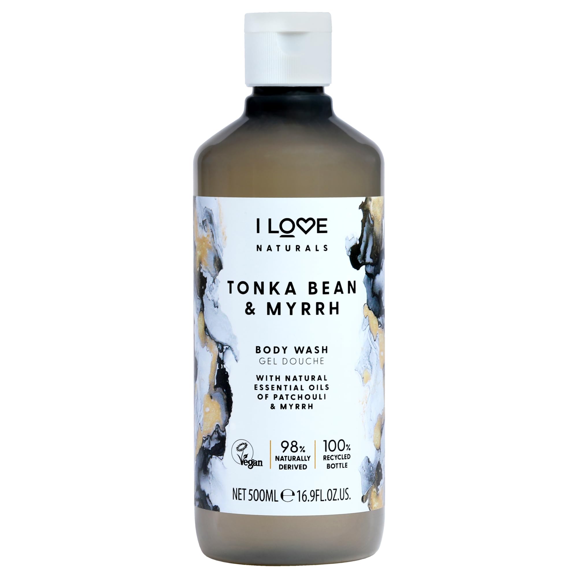 I Love Naturals Tonka Bean & Myrrh Nourishing Body Wash - Patchouli & Myrrh Oils, Gentle Cleanser with Essential Oils, Vegan, Moisturising & Scented for Silky Smooth Skin 500ml