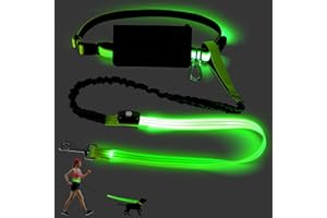 VIZBRITE LED Hands Free Dog Leash, Waist Leash for Dog Walking, Retractable Bungee Light Up Dog Leash, LED Handless Dog Running Leash, Reflective Running Leash for Jogging Training Hiking (Green)