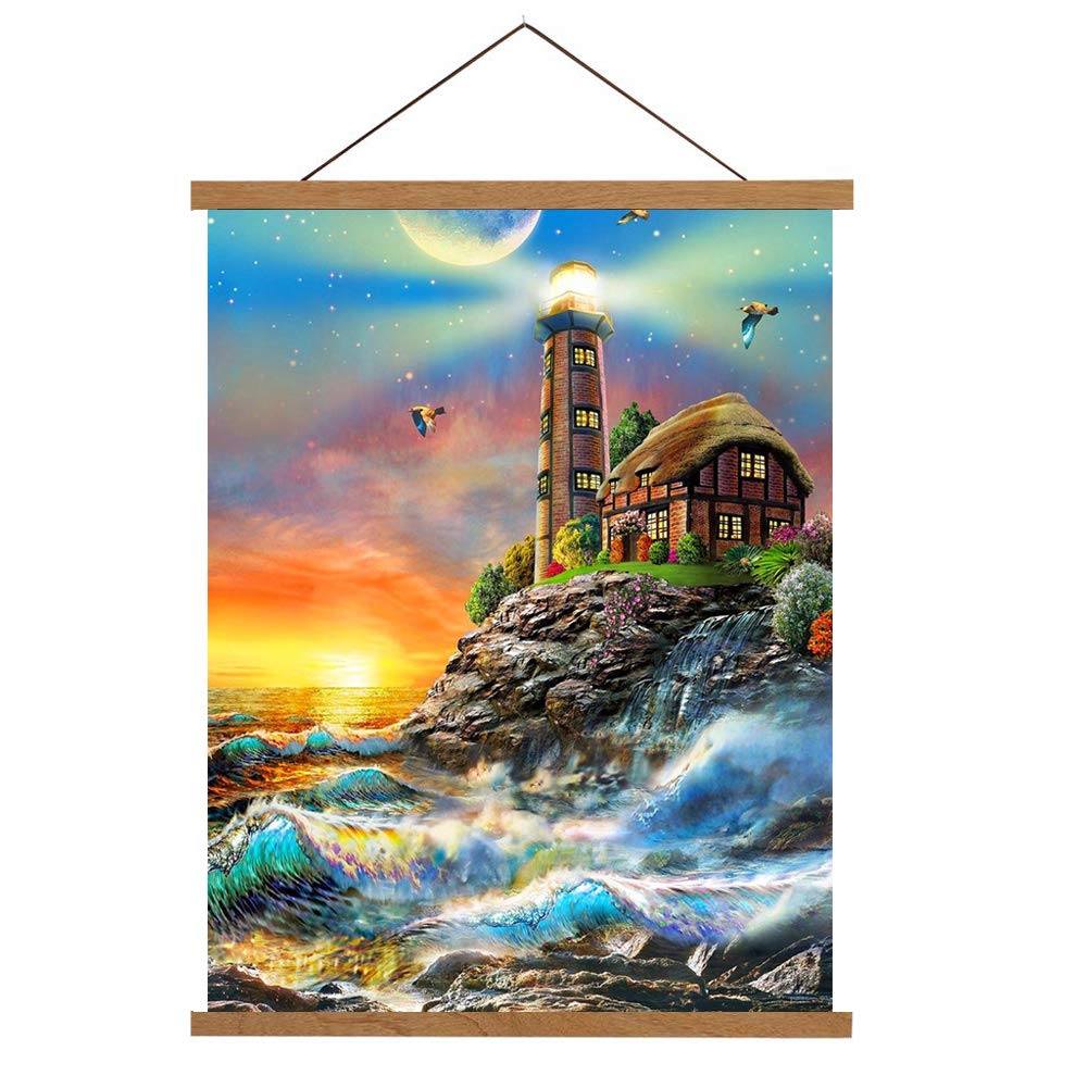 5D DIY Diamond Painting by Number Kit for Adult, Full Drill Diamond Embroidery Dotz Kit Home Wall Decor Urban Local Architecture Landscape (Lighthouse, 30 x 40 cm)