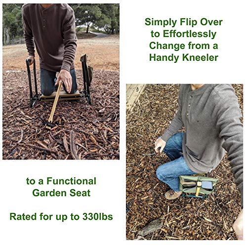 Truly Garden Kneeler/Seat with Cultivator Hoe. This Portable, Foldable Garden Bench Includes a Classic Garden Tool and Handy Tool Pouch Making it a Great Gift for Any Gardener.
