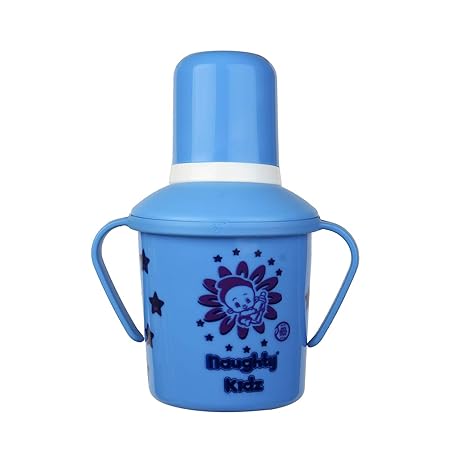 NAUGHTY KIDZ Premium Sipper with Soft Nipple and Spout Sipper with Spoon (Blue)